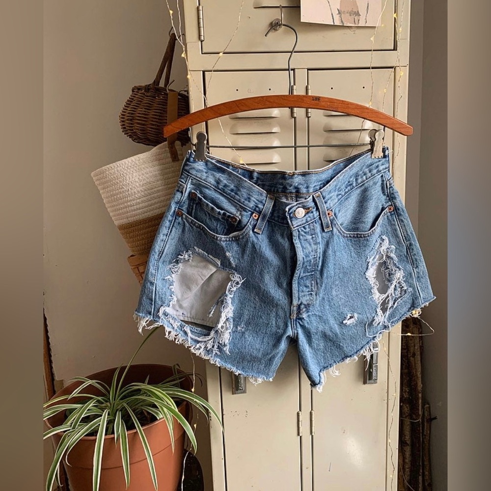 Recycled Levi’s destroyed denim shorts